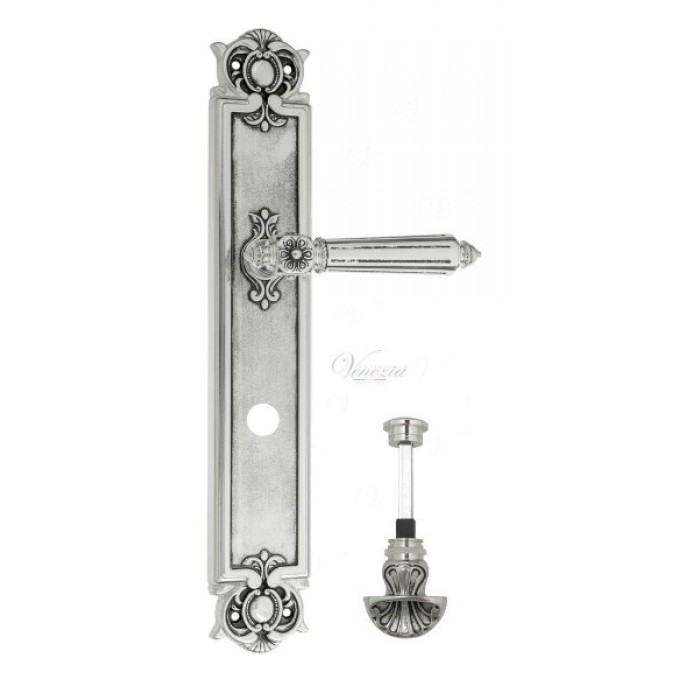 Дверная ручка Venezia CASTELLO WC-4 на планке PL97 натуральное серебро + черный