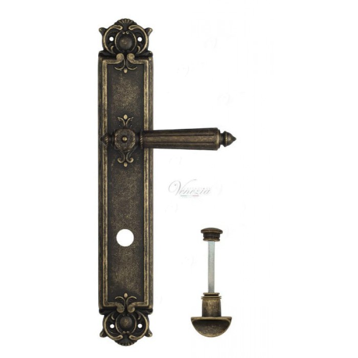 Дверная ручка Venezia CASTELLO WC на планке PL97 античная бронза