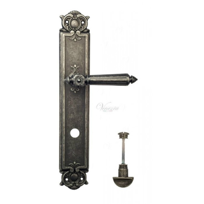 Дверная ручка Venezia CASTELLO WC на планке PL97 античное серебро