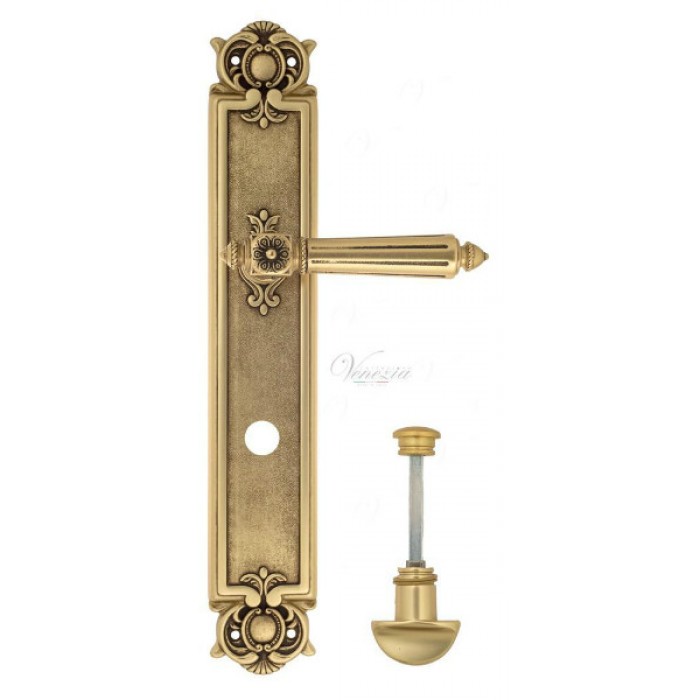 Дверная ручка Venezia CASTELLO WC на планке PL97 французское золото + коричневый