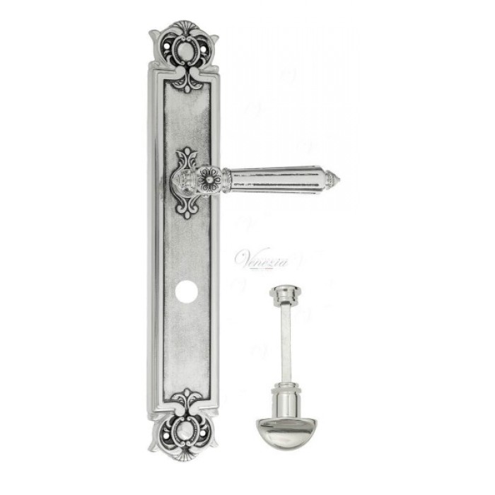 Дверная ручка Venezia CASTELLO WC на планке PL97 натуральное серебро + черный