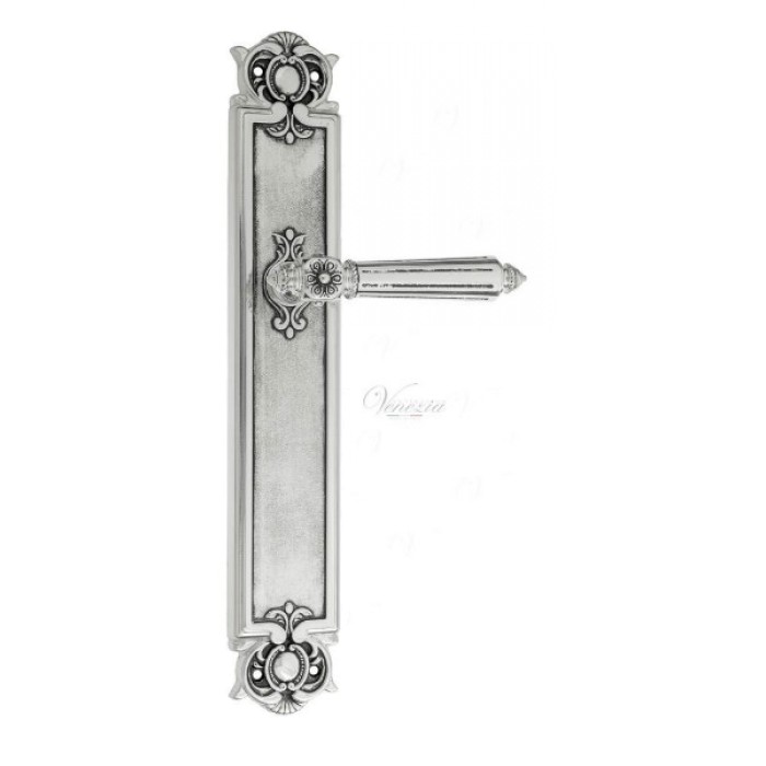Дверная ручка Venezia CASTELLO на планке PL97 натуральное серебро + черный
