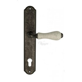 Дверная ручка Venezia COLOSSEO белая керамика паутинка CYL на планке PL02 античное серебро