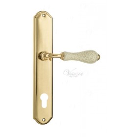 Дверная ручка Venezia COLOSSEO белая керамика паутинка CYL на планке PL02 полированная латунь