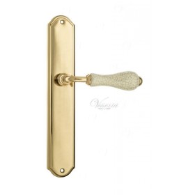 Дверная ручка Venezia COLOSSEO белая керамика паутинка на планке PL02 полированная латунь Дверная ручка Venezia COLOSSEO белая керамика паутинка на планке PL02 полированная латунь