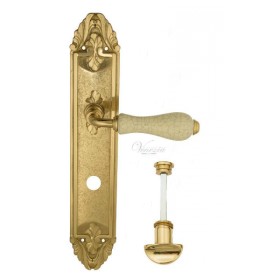 Дверная ручка Venezia COLOSSEO белая керамика паутинка WC на планке PL90 полированная латунь Дверная ручка Venezia COLOSSEO белая керамика паутинка WC на планке PL90 полированная латунь