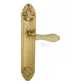 Дверная ручка Venezia COLOSSEO белая керамика паутинка на планке PL90 полированная латунь Дверная ручка Venezia COLOSSEO белая керамика паутинка на планке PL90 полированная латунь