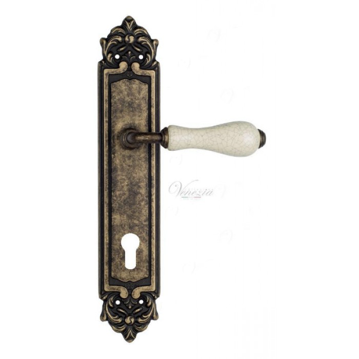 Дверная ручка Venezia COLOSSEO белая керамика паутинка CYL на планке PL96 античная бронза