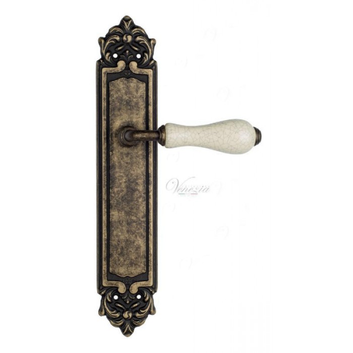 Дверная ручка Venezia COLOSSEO белая керамика паутинка на планке PL96 античная бронза