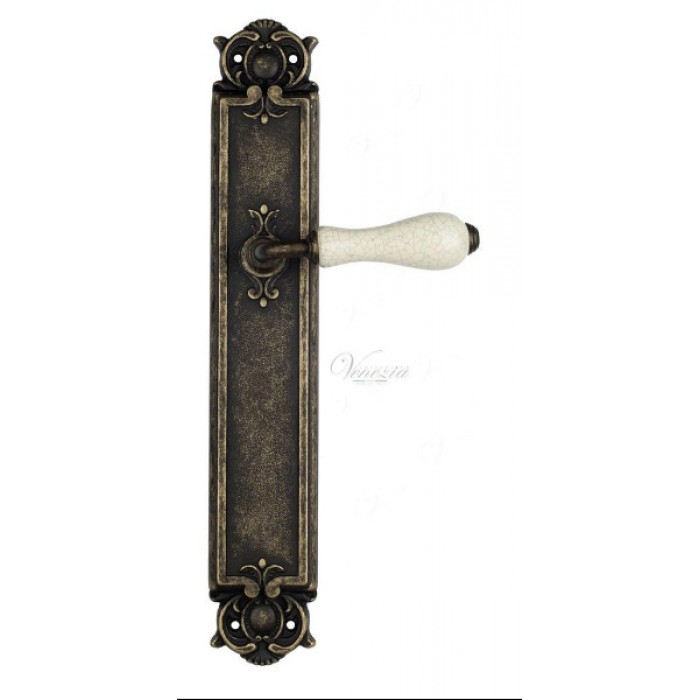 Дверная ручка Venezia COLOSSEO белая керамика паутинка на планке PL97 античная бронза