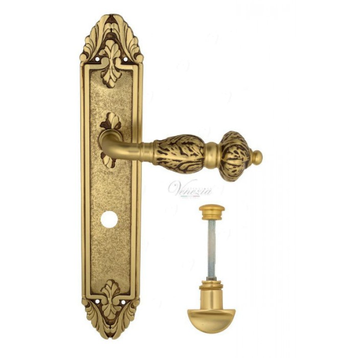 Дверная ручка Venezia LUCRECIA WC на планке PL90 французское золото + коричневый