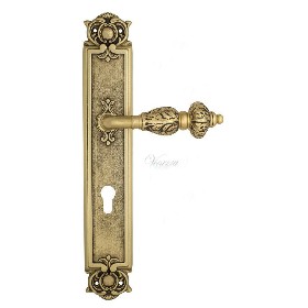 Дверная ручка Venezia LUCRECIA CYL на планке PL97 французское золото + коричневый