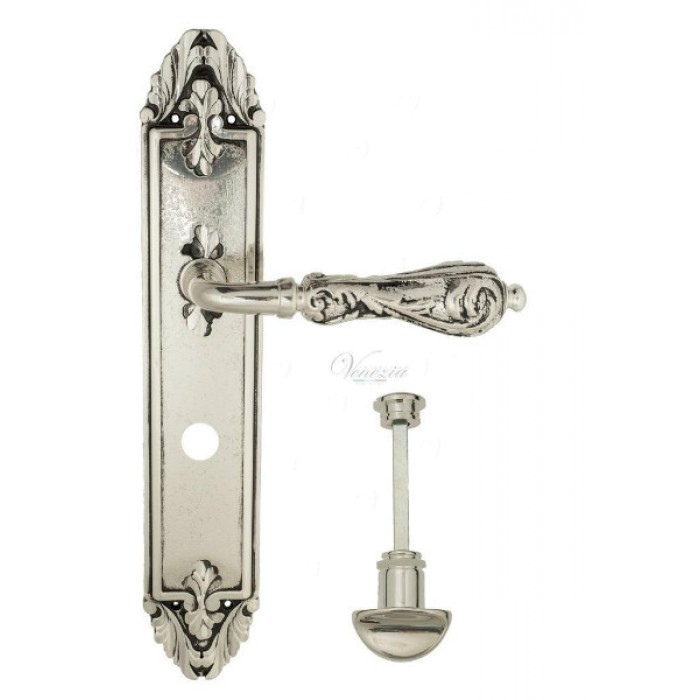 Дверная ручка Venezia MONTE CRISTO WC на планке PL90 натуральное серебро + черный