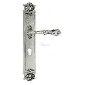 Дверная ручка Venezia MONTE CRISTO CYL на планке PL97 натуральное серебро + черный Дверная ручка Venezia MONTE CRISTO CYL на планке PL97 натуральное серебро + черный