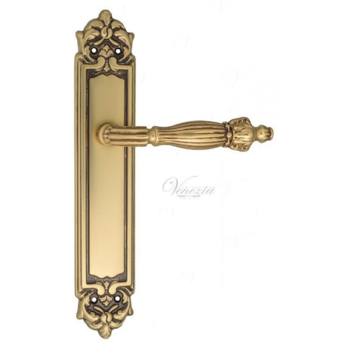 Дверная ручка Venezia OLIMPIO на планке PL96 французское золото + коричневый