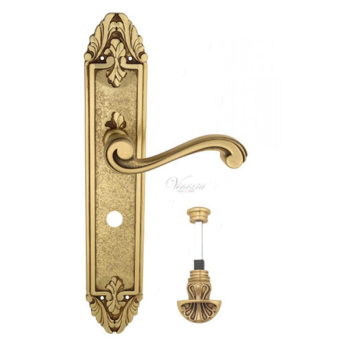 Дверная ручка Venezia VIVALDI WC-4 на планке PL90 французское золото + коричневый