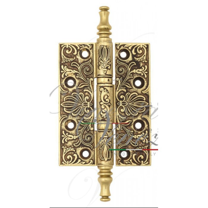 Дверная петля универсальная латунная с узором Venezia CRS011 102x76x4 французское золото +коричневый