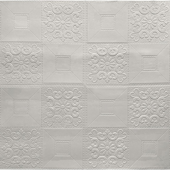 Самоклеящаяся стеновая 3D панель из вспененного ПВХ ПЭТ 700x700x3 мм плитка белая с узором