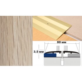 Алюминиевый напольный Порог А8 80х3,5 Декорированный Дуб беленый