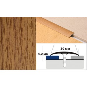 Алюминиевый напольный Порог B1 30х4,2 Декорированный Дуб деревенский