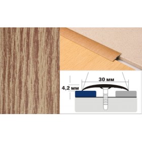 Алюминиевый напольный Порог B1 30х4,2 Декорированный Дуб светлый