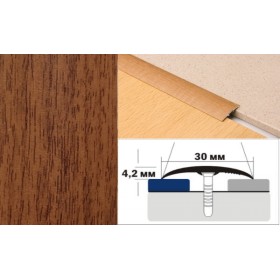 Алюминиевый напольный Порог B1 30х4,2 Декорированный Дуб темный