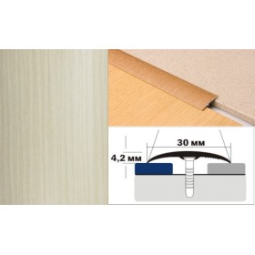 Алюминиевый напольный Порог B1 30х4,2 Декорированный Дуб жемчужный