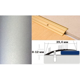 Алюминиевый напольный Порог С4 39,4х12 Крашеный Люкс КР серебро люкс