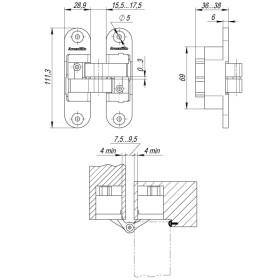 Петля скрытой Armadillo (Армадилло) установки с 3D-регулировкой Architect 3D-ACH 60 CP-8 Хром прав. 60 кг