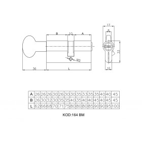 Цилиндровый механизм Kale kilit (Кале килит) с вертушкой 164 BM/68 (26+10+32) mm латунь 5 кл.