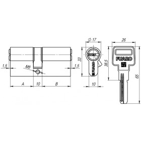 Цилиндровый механизм Fuaro (Фуаро) R600/60 mm (25+10+25) CP хром 5 кл.