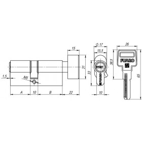 Цилиндровый механизм Fuaro (Фуаро) с вертушкой R602/68 mm (26+10+32) CP хром 5 кл.