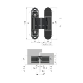 Петля Armadillo (Армадилло) скрытой установки U3D7000 BL (12060UN3D) черный TECH