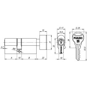 Цилиндровый механизм Fuaro (Фуаро) с вертушкой R302/60 mm (25+10+25) CP хром 5 кл.