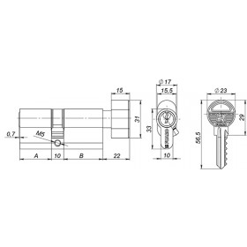 Цилиндровый механизм Fuaro (Фуаро) с вертушкой 100 ZM 70 mm (30+10+30) BP латунь 5 кл.