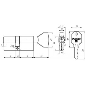 Цилиндровый механизм Fuaro (Фуаро) с вертушкой 100 CM 80 mm (35+10+35) 3 ключа CP хром