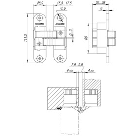 Петля скрытой Armadillo (Армадилло) установки с 3D-регулировкой Architect 3D-ACH 60 AB Бронза лев. 60 кг