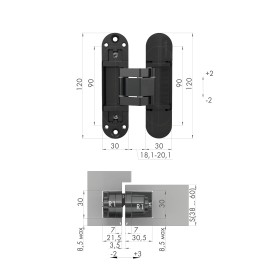 Петля Armadillo (Армадилло) скрытой установки U3D3300.TG BL черный