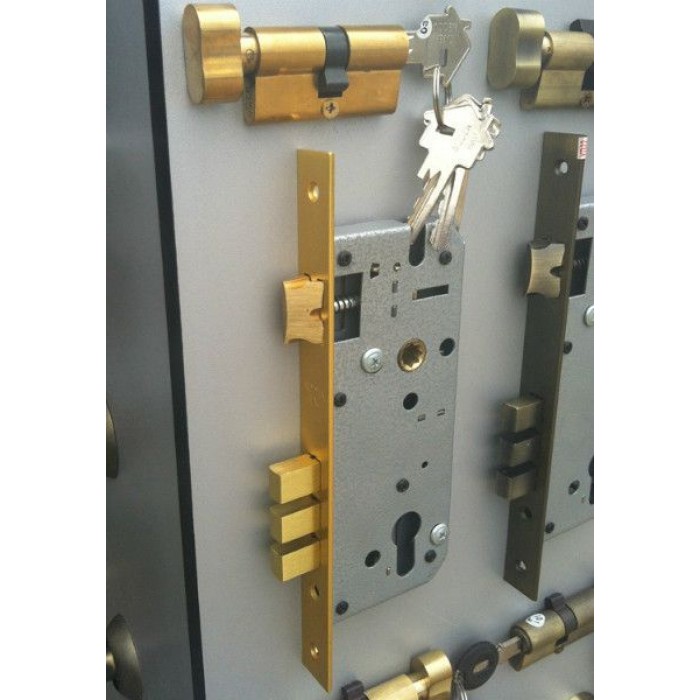 Замок с цилиндром Adden Bau LOCK 4585 5-60B D GOLD Золото, ключ-вертушка, английский ключ