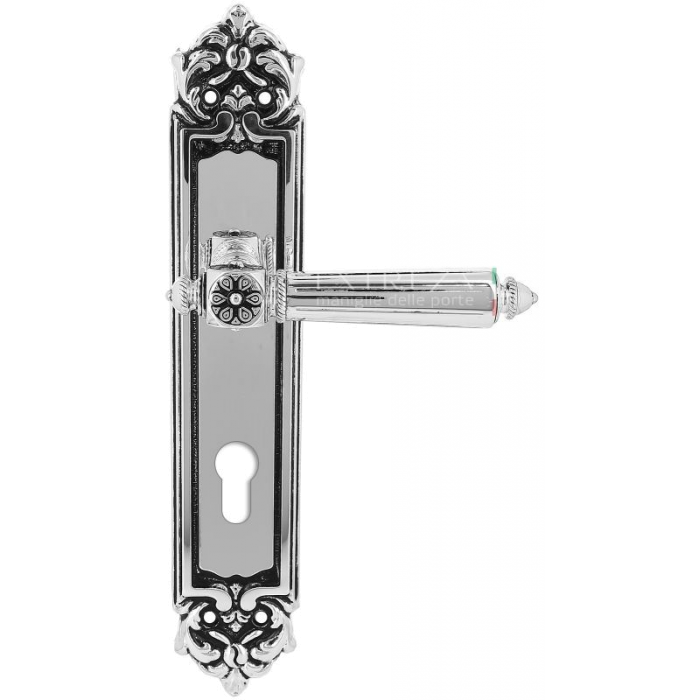 Дверная ручка Extreza LEON (Леон) 303 на планке PL02 CYL натуральное серебро + черный F24