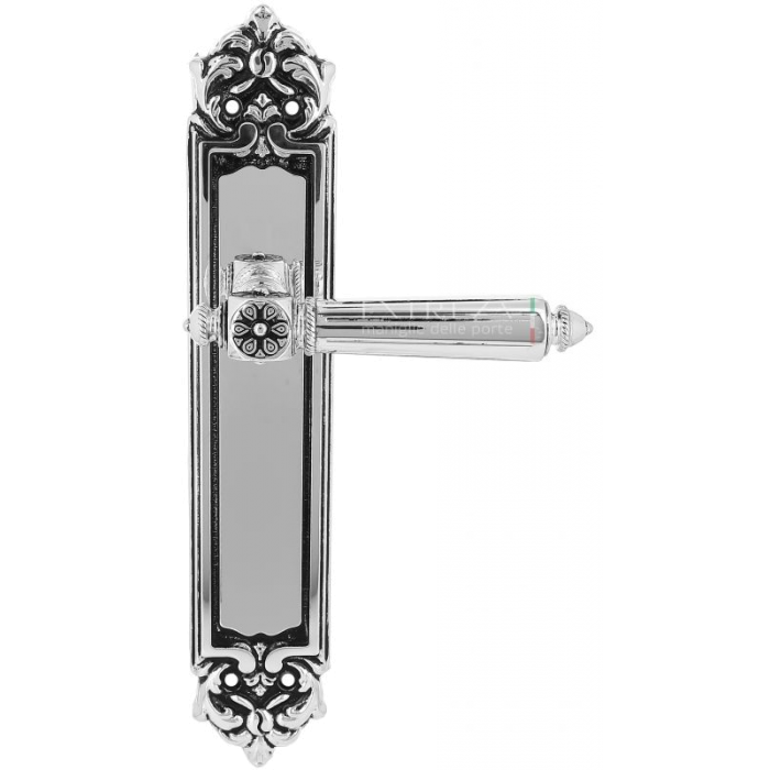 Дверная ручка Extreza LEON (Леон) 303 на планке PL02 натуральное серебро + черный F24