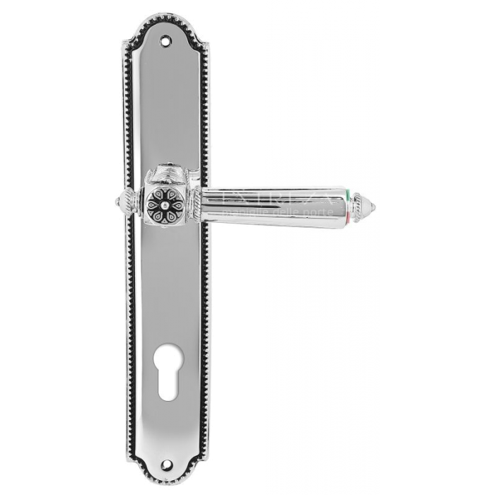 Дверная ручка Extreza LEON (Леон) 303 на планке PL03 CYL натуральное серебро + черный F24