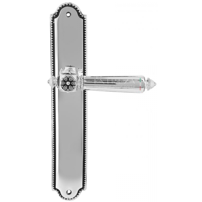 Дверная ручка Extreza LEON (Леон) 303 на планке PL03 натуральное серебро + черный F24