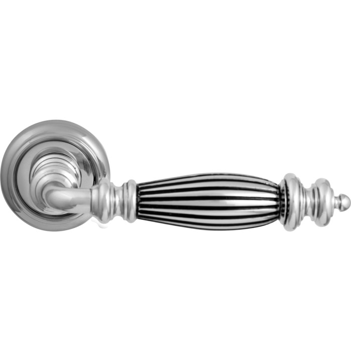 Дверная ручка на розетке Melodia 404 V Siena lines Серебро 925 + черный