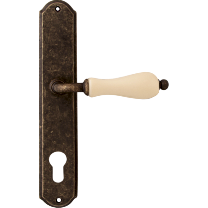 Дверная ручка на планке Melodia 179/131 Cyl Ceramic Античная бронза + керамика беж