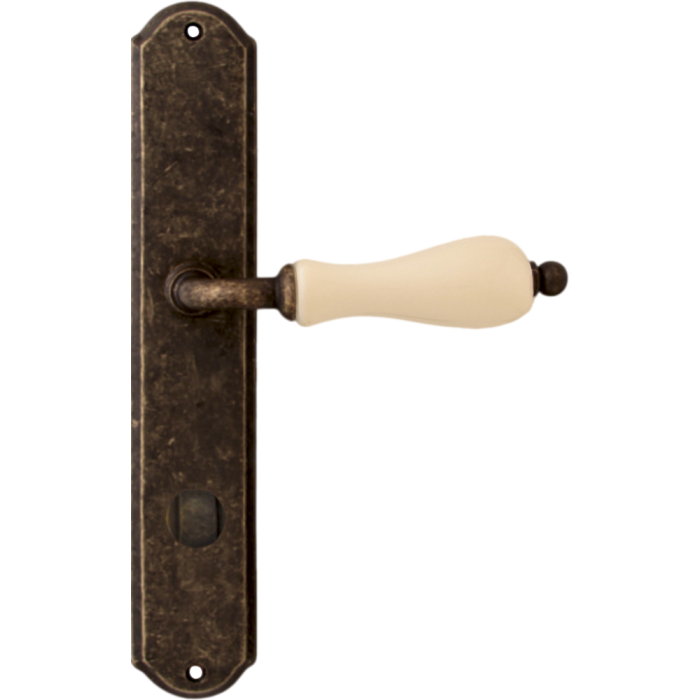 Дверная ручка на планке Melodia 179/131 Wc Ceramic Античная бронза + керамика беж
