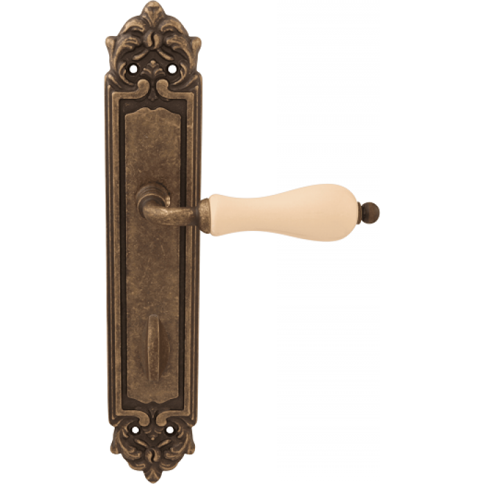 Дверная ручка на планке Melodia 179/229 Wc Ceramic Античная бронза+керамика бежевая