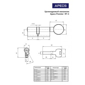 Цилиндровый механизм Apecs Premier RT-110(50/60C)-C-NI